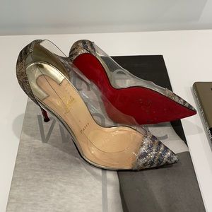 Christian Louboutin glitter snakeskin clear heels
